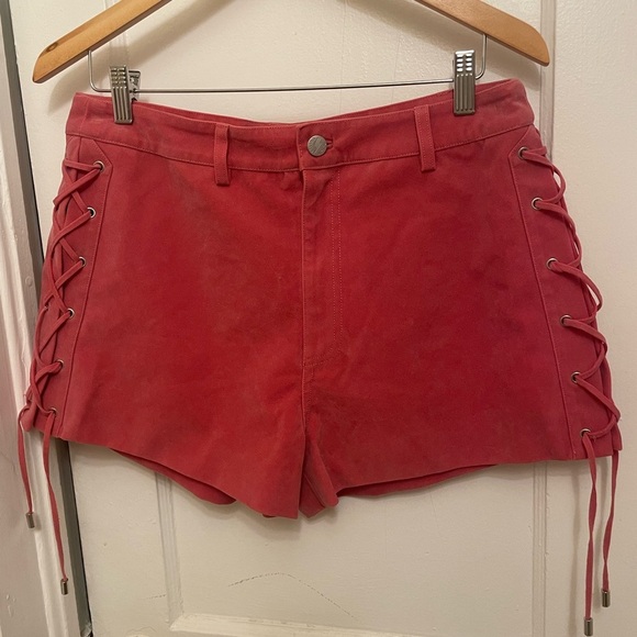 ROLLAS X AC/DC|| Morgan Vegan Suede Tie Shorts, Western Lighting bolts, Pink 30 - Picture 4 of 11